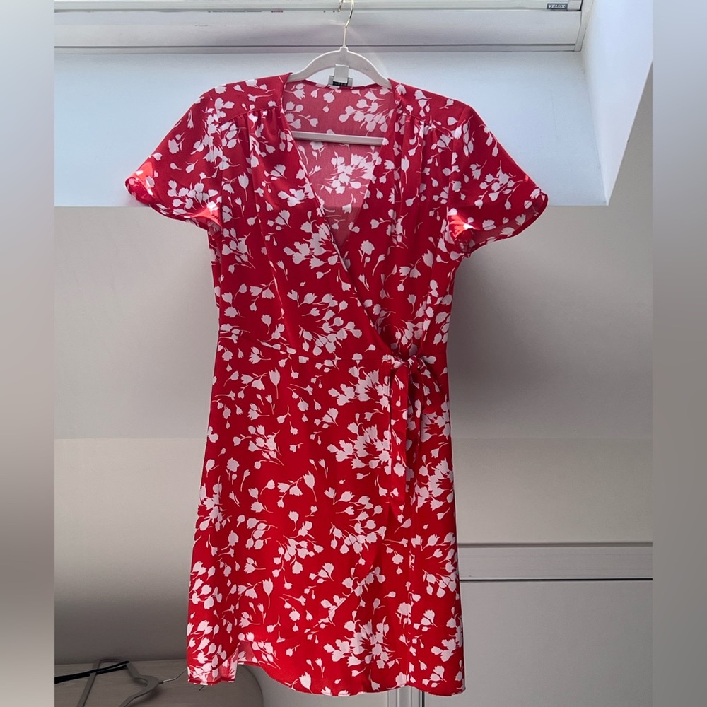 J. Crew Vibrant Red Floral Wrap Dress